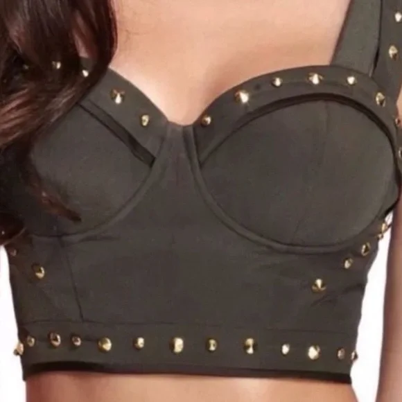 - Guess Marciano Olive Green Studded Crop Corset Bustier 4 - Picture 3 of 9